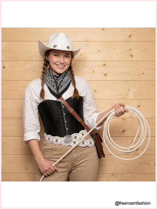 3 Pc Western Felt Cowboy Hat Disc Belt Sets for Women Cowgirl Costume Boho